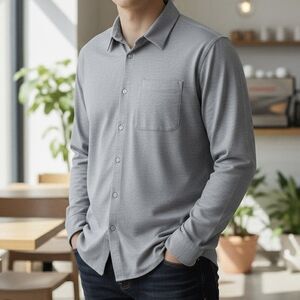 Lululemon Commission Long Sleeve‎ Shirt Large Blue Gray Smart Casual Minimalist